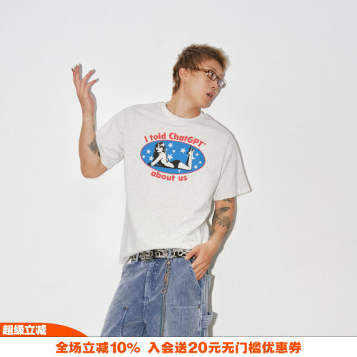 美式ChatGPT女郎印花短T
