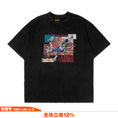 NOVACAM 复古做旧水洗破坏国潮T恤 潮牌美式 VINTAGE AKIRA阿基拉