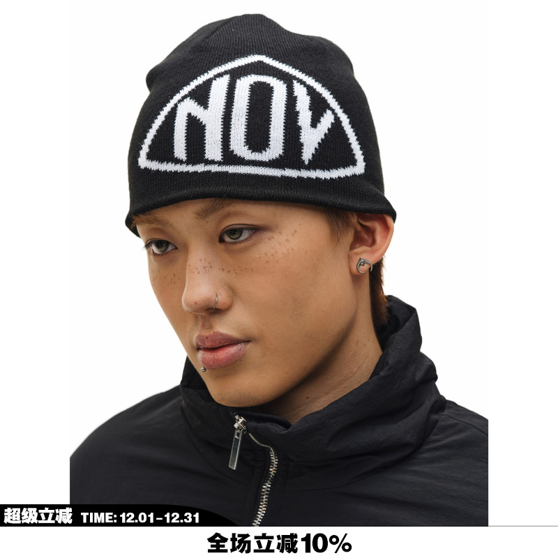 NOVACAM 小众设计提花LOGO撞色百搭针织显脸小毛线冷帽