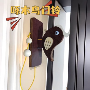 门铃敲门神器创意个性 手动敲门木制打击乐器摆件小鸟敲门器