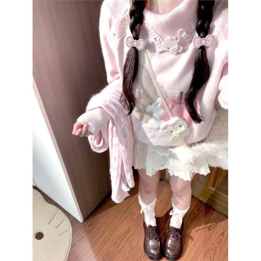 甜爱少女感卡通兔子提花
