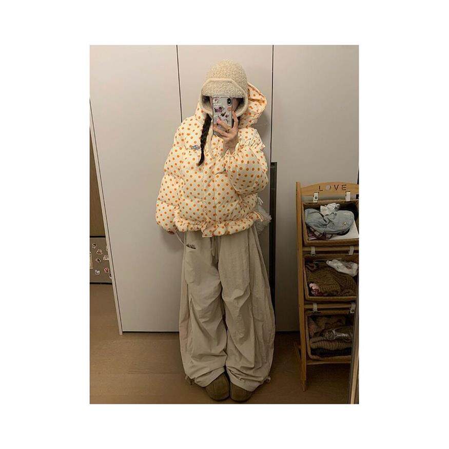 韩系减龄少女风橙色波点