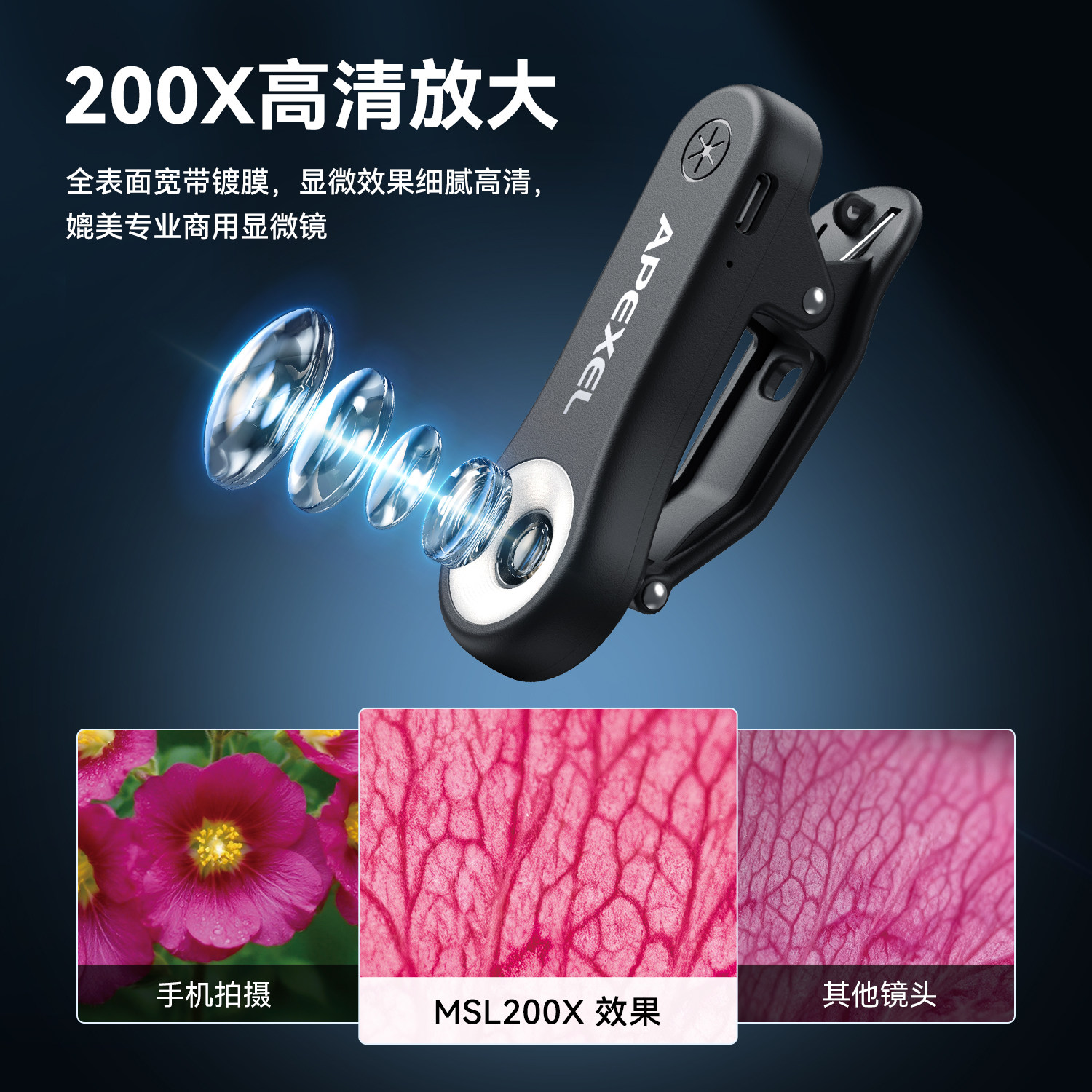 壳比手机镜头显微镜200X倍便携式迷你放大镜电子灯镜微距高清钻石腰码玉石珠宝拍鸽子沙眼睛兔笼夹手机通用