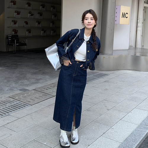 秋季新品长袖牛仔外套半身裙两件套装2c059-9058 P185k279