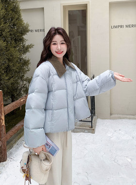 现货50绒2D078-8112-P255K389灯芯绒领拼接面包服羽绒服