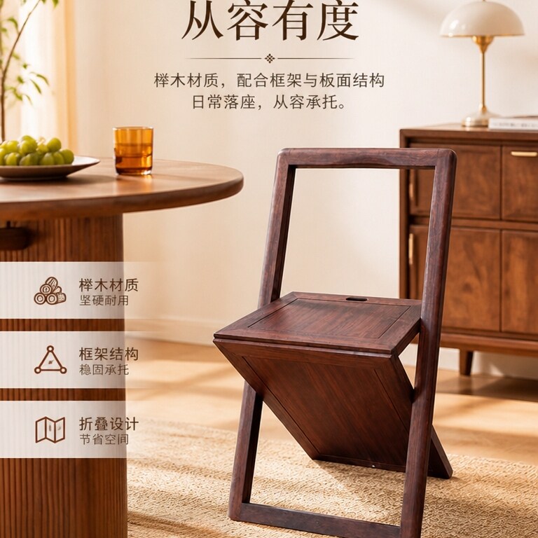 家用实木餐桌椅餐厅靠背椅中古风