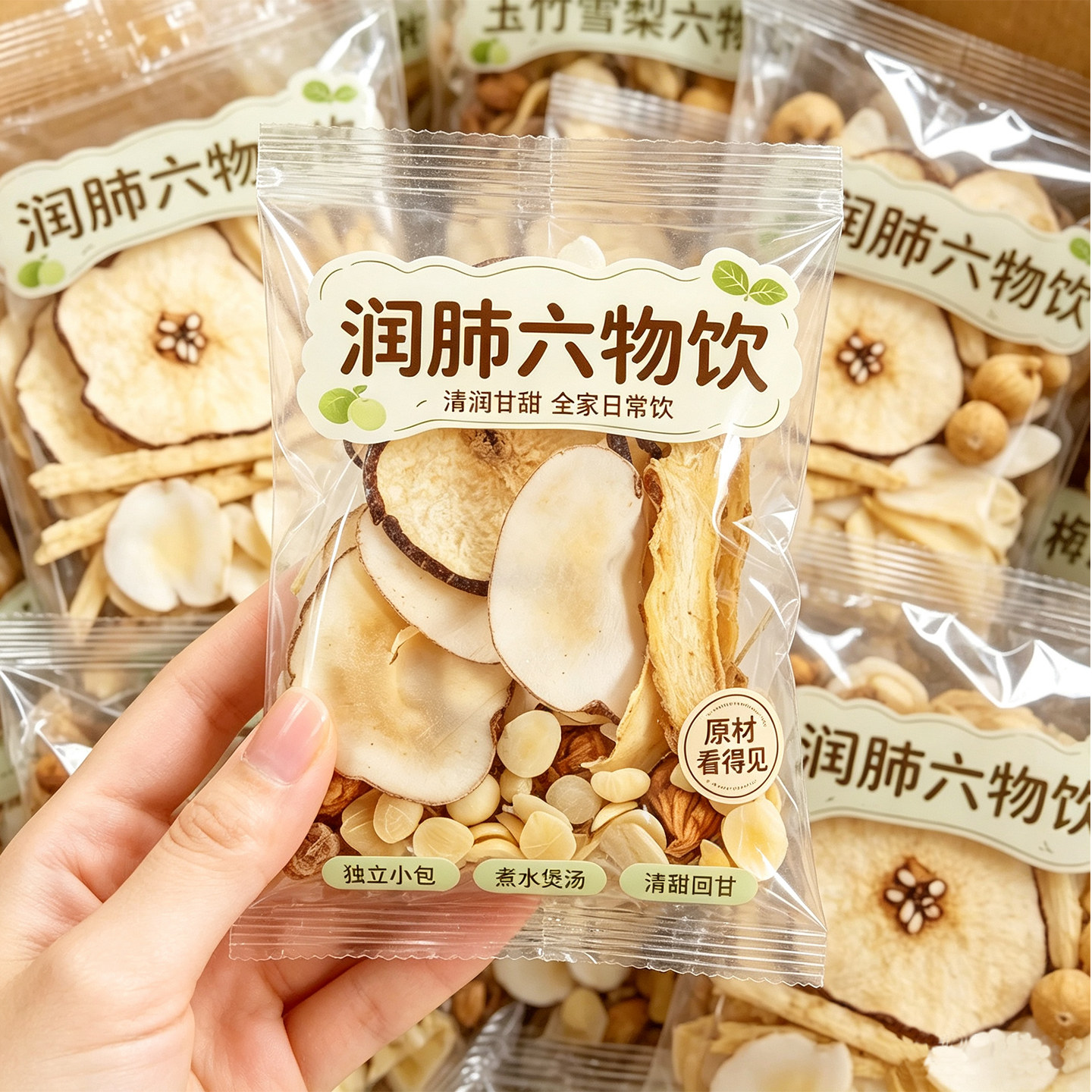 润肺六物饮儿童肺玉竹雪梨无花果杏仁海底椰组合生津汤料包煮水喝