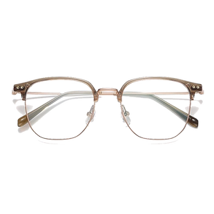 纯钛超轻半框眼镜女近视可配度数素颜冷茶色眼镜框架方圆脸显脸小