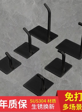 免打孔304不锈钢黑色挂钩强力粘钩门后衣钩五金挂衣钩金属衣帽钩