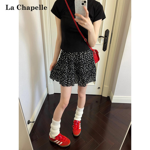 拉夏贝尔黑色碎花半身裙女