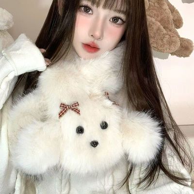 冬季加厚保暖小狗毛绒护耳围巾