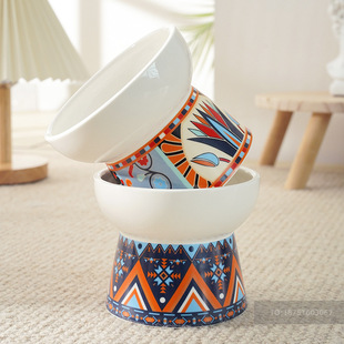 猫咪瓷碗高脚猫咪食盆保护颈椎不黑下巴猫用品防打翻猫粮碗大口径