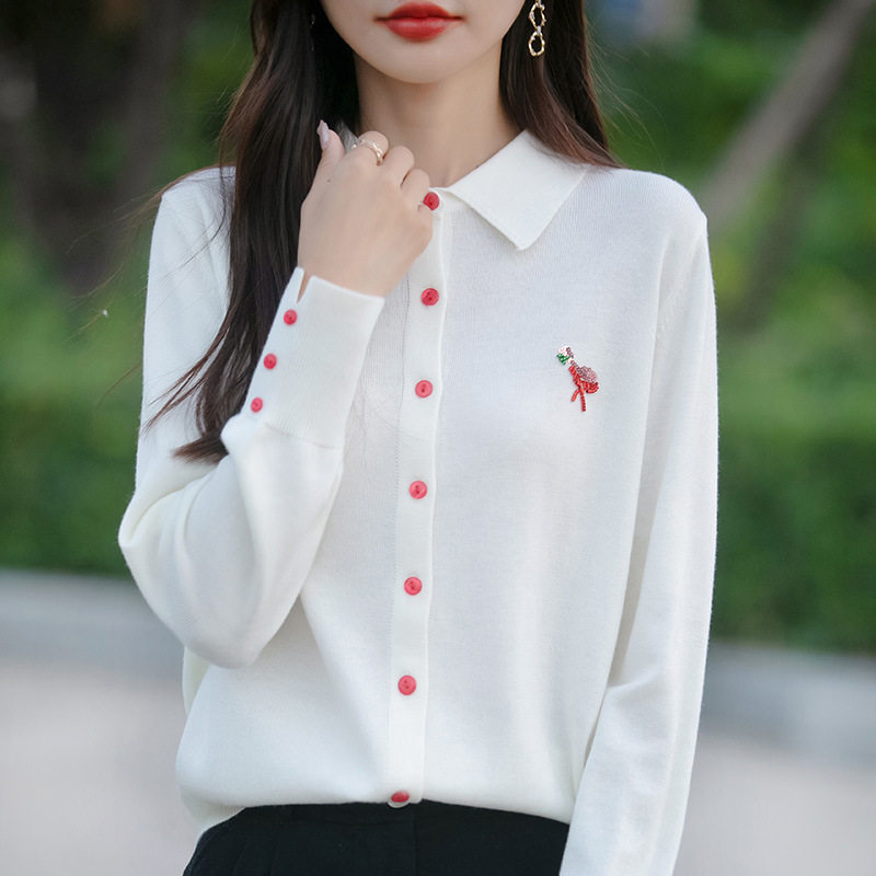 2026春秋季新款POLO领开衫外套女士针织衫外搭长袖上衣时尚潮流