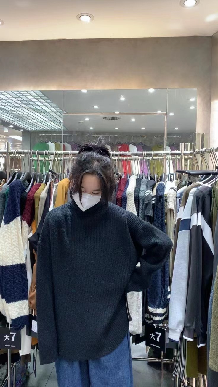 大7家网红毛衣女2025冬季新款百搭慵懒风高领加厚套头长袖针织衫