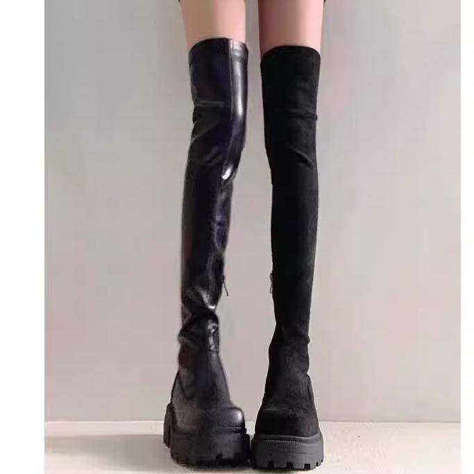 爆款过膝靴子女款长筒靴2025新款马丁靴爆款高筒骑士厚底黑色长靴