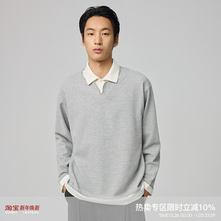 WHIMNOTION T恤老钱风休闲百搭上衣 25AW假两件拼接华夫格polo长袖