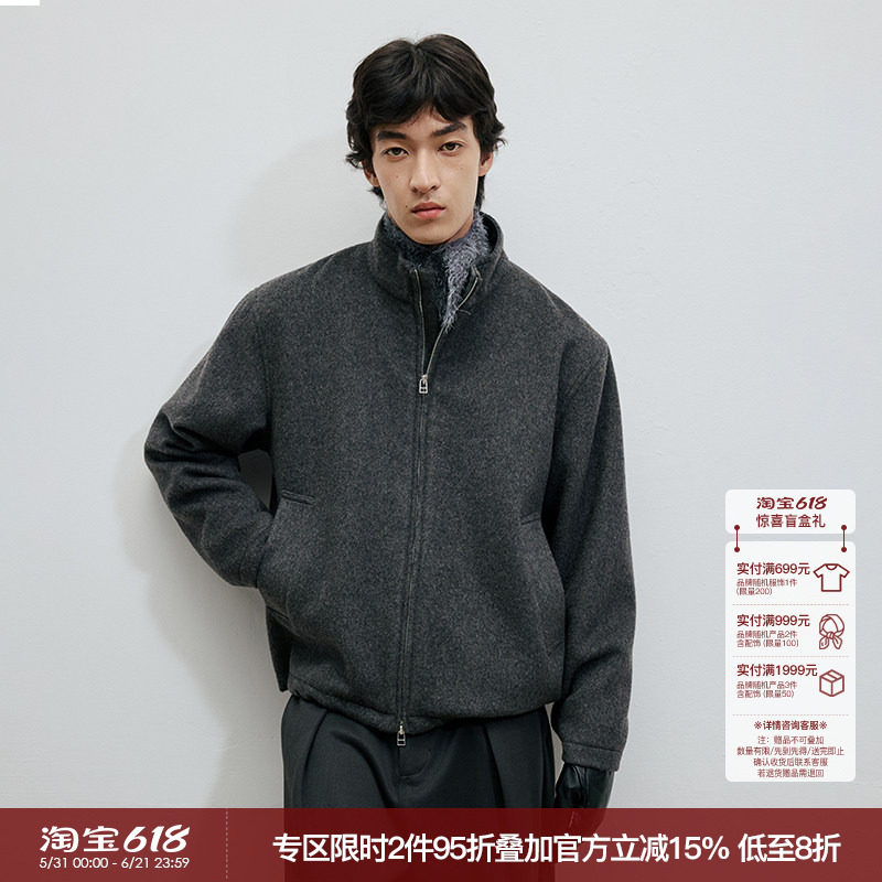 WHIMNOTION 25AW「700g重磅羊毛」立领拼皮双拉链夹克毛呢外套