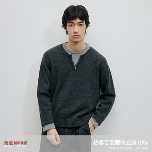 WHIMNOTION 25AW「假两件手缝线」澳洲进口美利奴羊毛亨利领毛衣