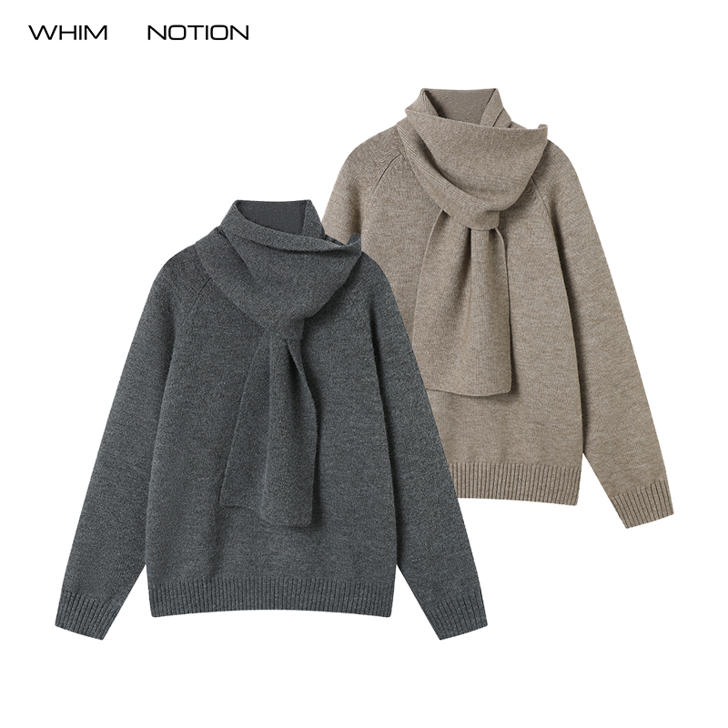 WHIMNOTION 25AW「可拆卸围巾」双领多穿法假两件毛衣圆领针织衫
