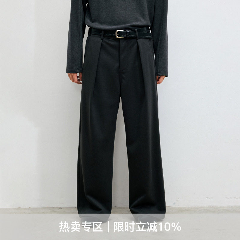 WHIMNOTION 25AW「撞钉千鸟格」重磅呢感休闲裤宽松直筒抗皱长裤