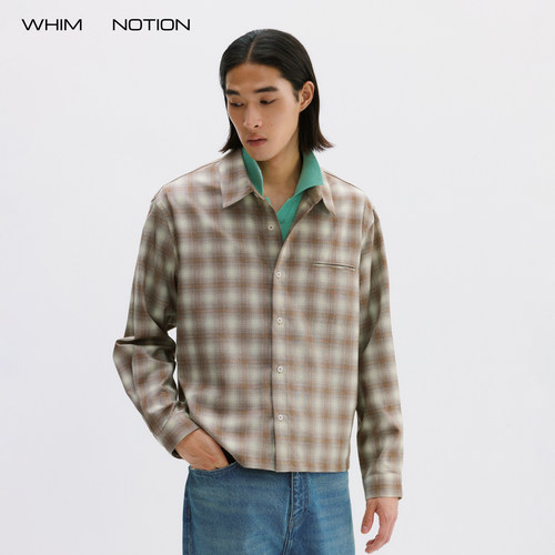WHIMNOTION 26AW「短款箱型」复古色织格纹长袖衬衫外套