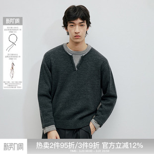 WHIMNOTION 25AW「假两件手缝线」澳洲进口美利奴羊毛亨利领毛衣