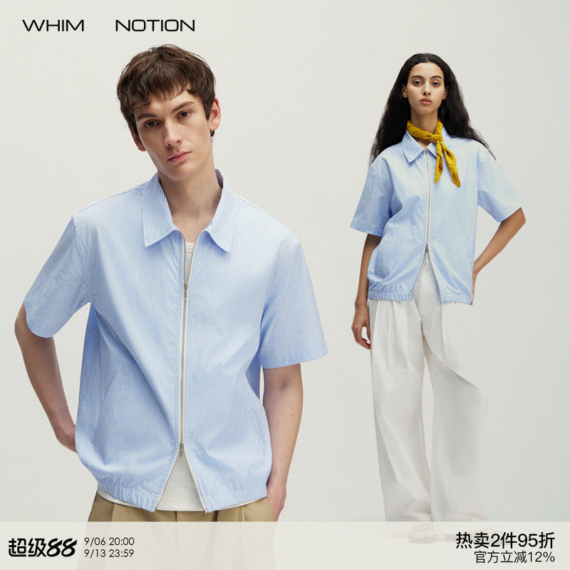 WHIMNOTION 26SS「夏季夹克」色织条纹拉链短袖衬衫宽松休闲外套图片