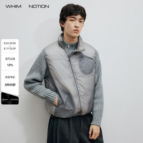 WHIMNOTION 25AW透视结构斜拉链防泼水羽绒马甲超轻量化90白鸭绒