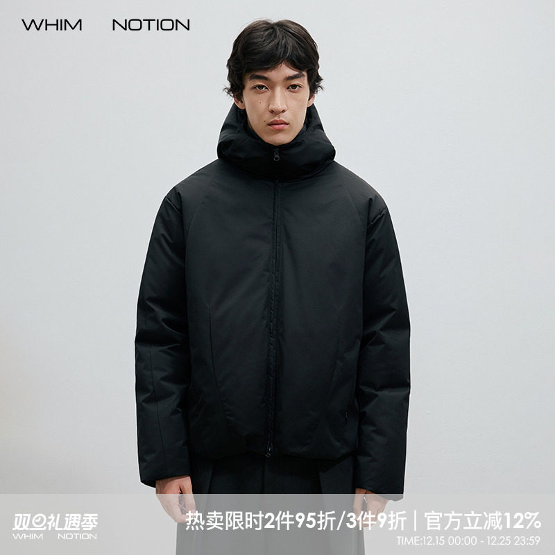 WHIMNOTION 25AW「90白鹅绒」破骨结构立体剪裁连帽防水羽绒服