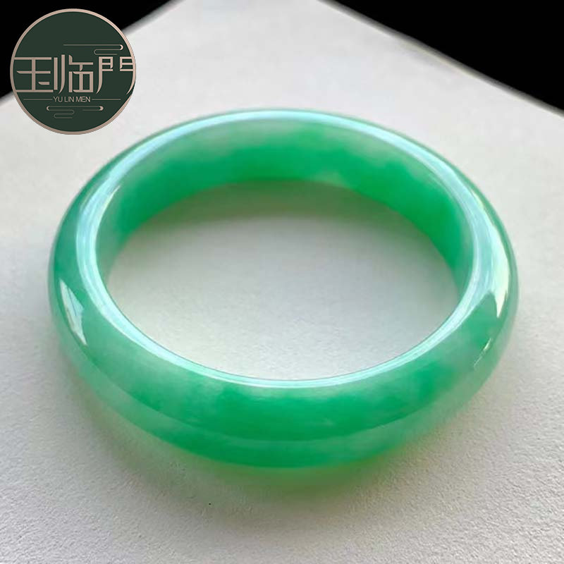 玉临门冰种缅甸a货满绿正圈翡翠玉手镯圈口53玉镯子水润起胶包邮