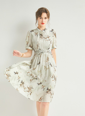 连衣裙夏女高级感新国风真丝女桑蚕丝设计感清新气质新中式大摆裙