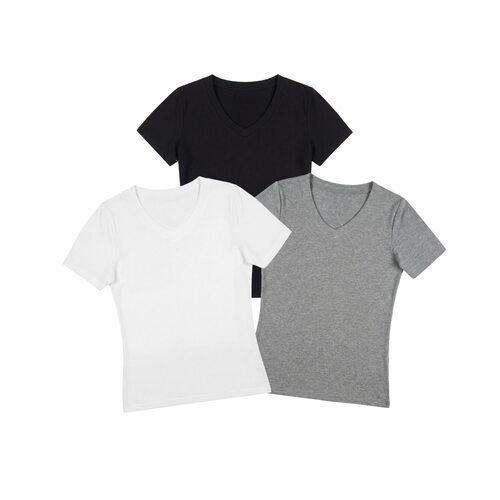 HeyHenry 高品质夏季V领短袖t恤女修身显瘦休闲百搭正肩纯色上衣