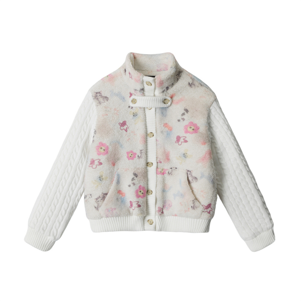 HeyHenry冬季2025新款羊羔绒立领棉服女拼接韩版夹棉保暖加厚外套