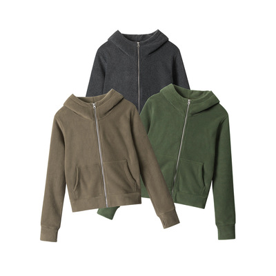 HeyHenry 秋冬季摇粒绒连帽长袖卫衣女保暖修身内搭正肩开衫外套