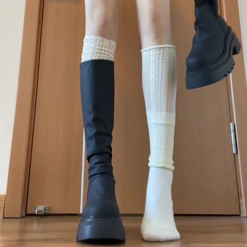 白色蕾丝袜套女袜子配长靴秋冬堆堆袜jk腿套长筒袜配长筒靴小腿袜