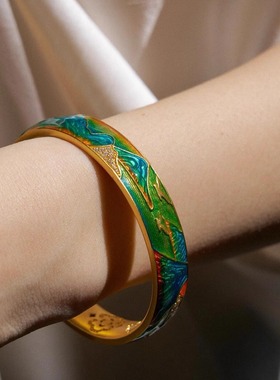 金包银珐琅手镯支持定制结婚礼物千里江山中式婚礼珐琅来料加复刻