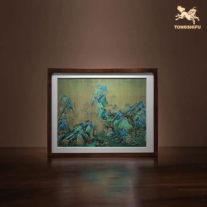 手工錾刻 铜雕画 《千里江山（桌面）》书房办公室装饰画