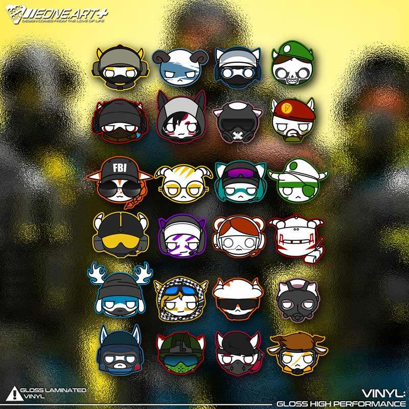 eone反光车贴彩虹六号rainbow six卡通q版角色合集室内外防水贴纸