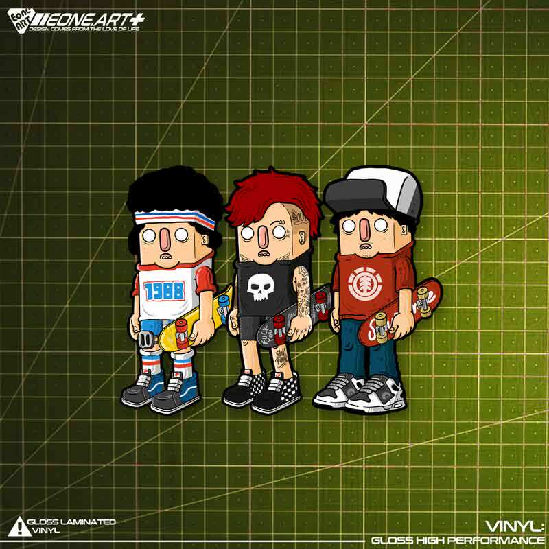 eone反光车贴 卡通方脸朋克板鞋滑板骷髅tatoo man室内外防水贴纸