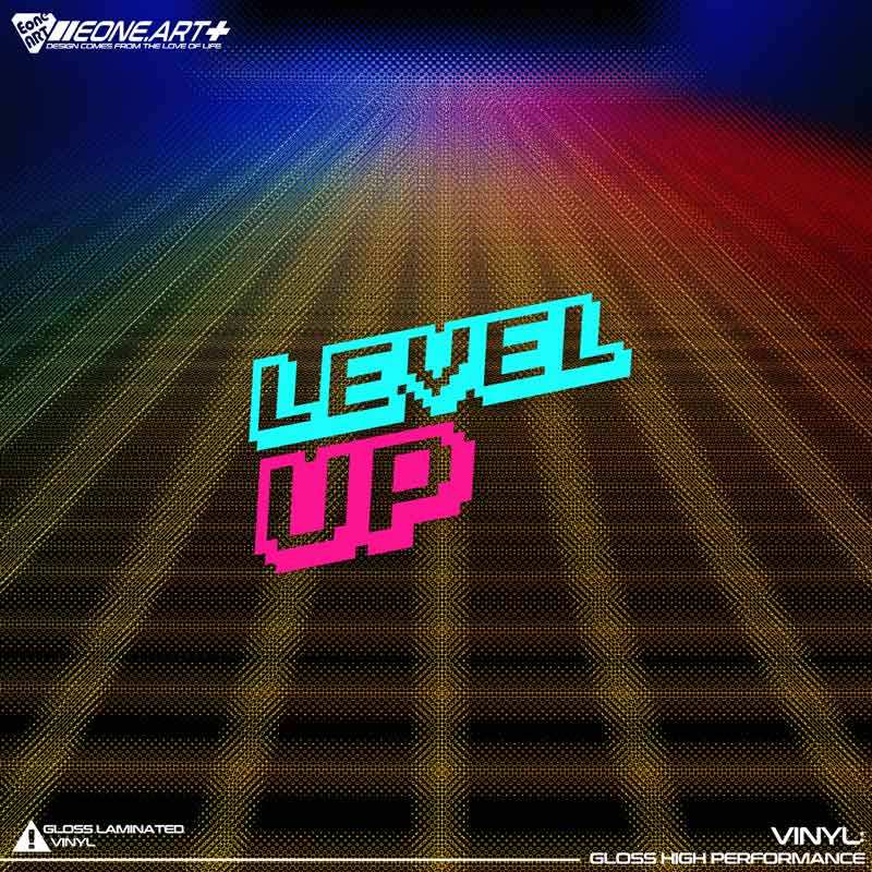 eone反光车贴 英文文字像素版level up升级 玻璃漆面防水镂空贴纸