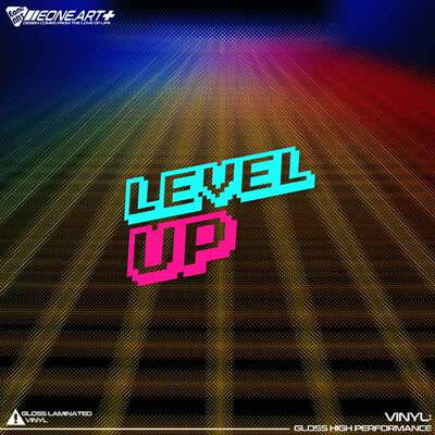 像素版英文LEVELUP反光镂空贴纸