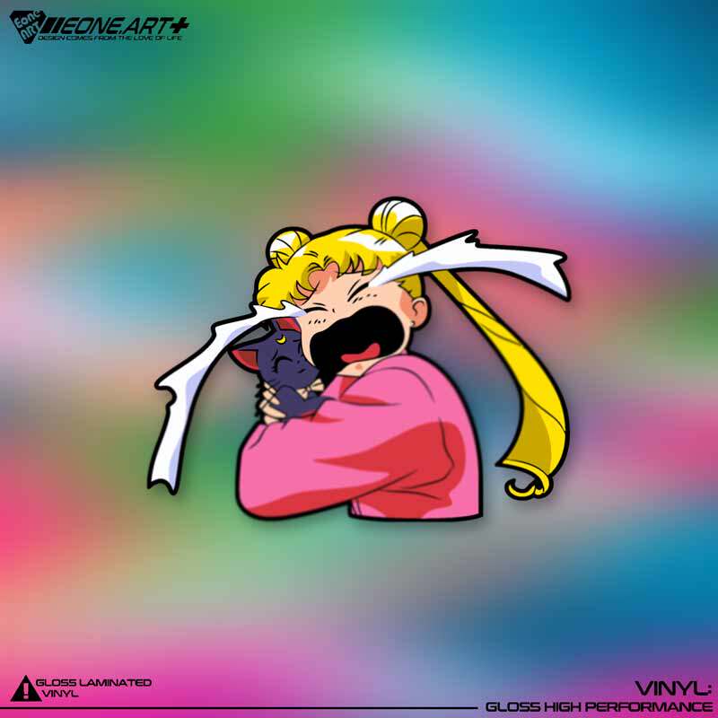 eone反光车贴美少女战士水冰月可爱抱猫喷泉眼泪玻璃漆面防水贴纸