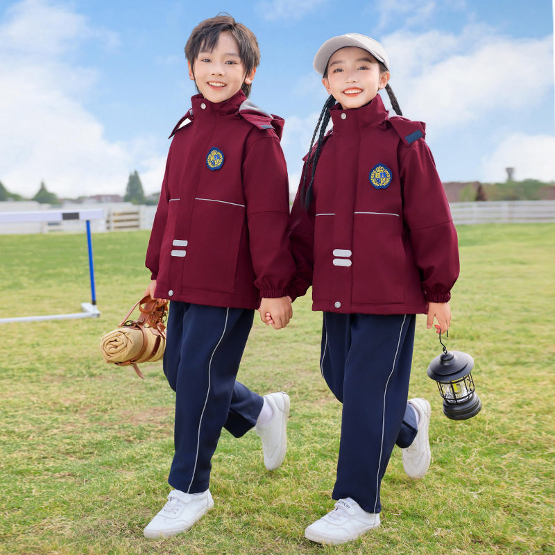 儿童冲锋衣三合一秋冬装班服小学生校服男童加厚防风衣女童户外