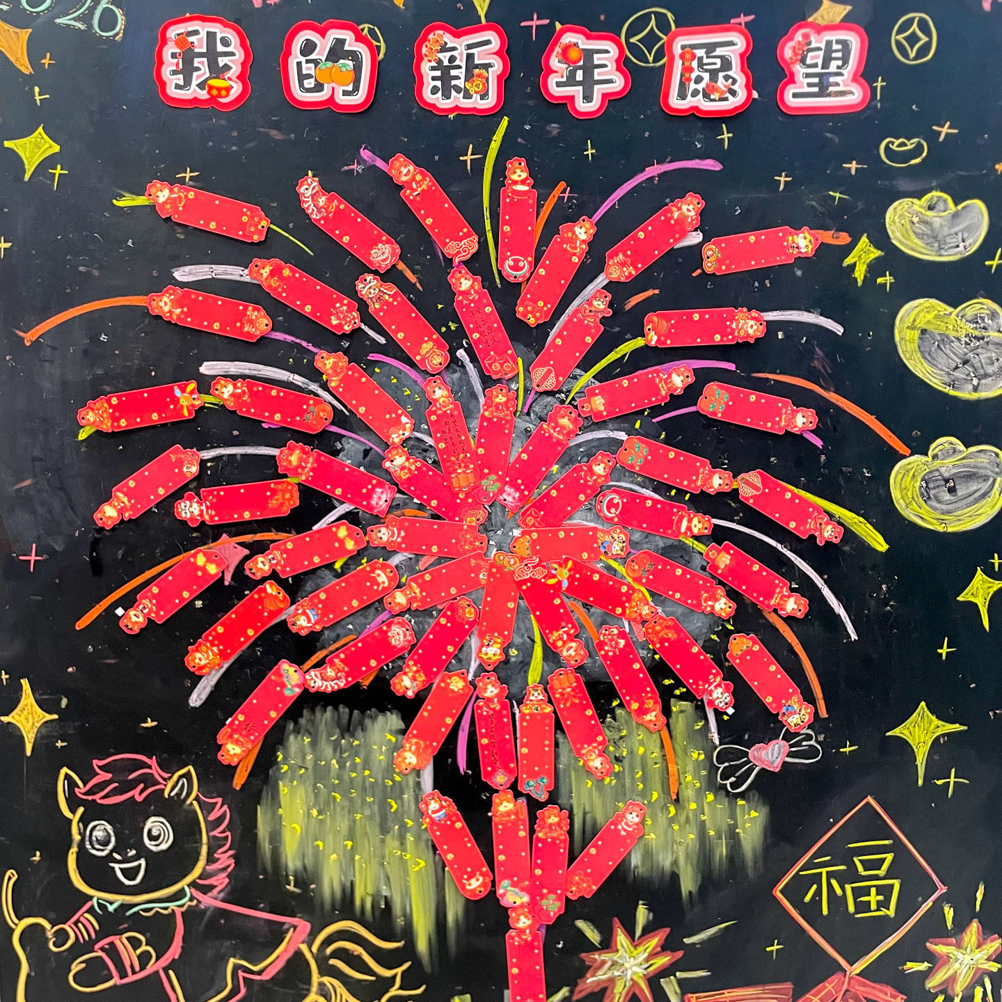 幼儿园小学生新年愿望卡创意开学班级马年主题环创布置教室许愿墙贴装饰喜庆红色挂饰空白手写心愿祝福贺卡片