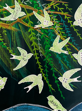 春天绿色燕子挂件创意四字硬笔书法作品纸异形小尺寸高级双面书写书签硬卡田字格小学生文创手工diy卡片材料