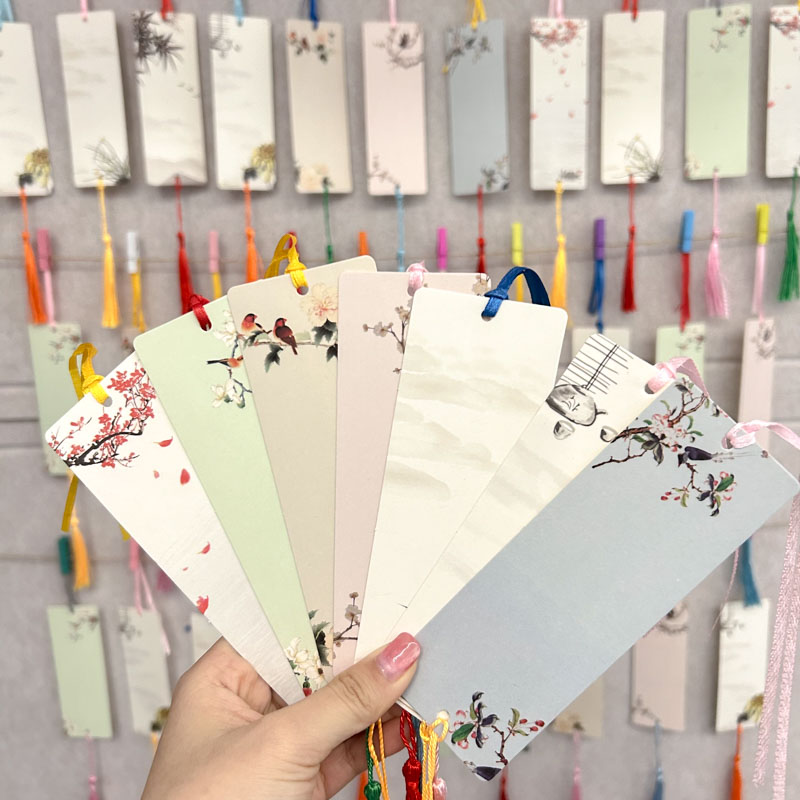 古风手绘空白书签古典中国风带流苏丝带小学生diy自制材料可手工写书法练字卡纸创意奖励幼儿园儿童文创礼物
