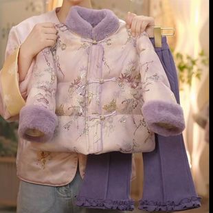 女童套装2025冬季新款儿童新中式加绒加厚国风外套女宝裤子两件套
