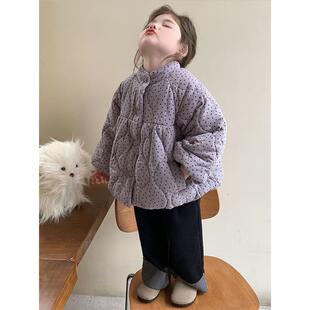 女童森系紫色棉服加绒外套秋冬2025新款儿童棉袄宝宝加厚冬装上衣