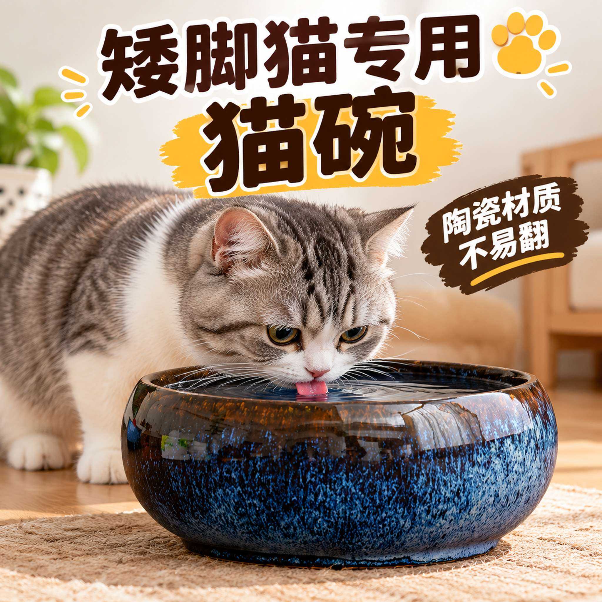 矮脚猫猫碗大敞口碗茶洗猫碗陶瓷