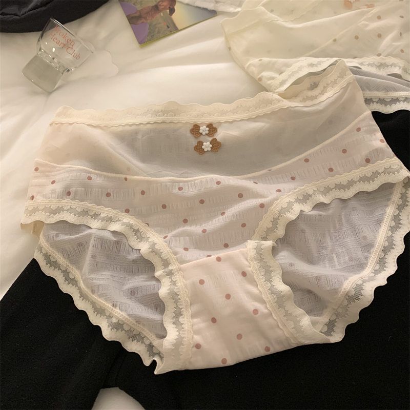 青春波点~少女奶油泡芙盘扣国风美学纯欲微透蕾丝透气棉档三角裤